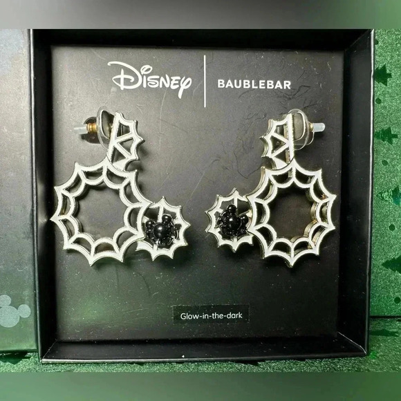 Glow in the dark BaubleBar Disney Mickey Spider Web Earrings - Picture 7 of 8